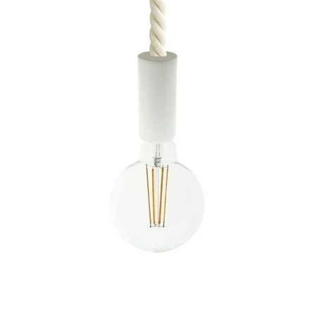 Lampada a sospensione Made in Italy completa di cordone nautico 2XL 24 mm con finiture in legno verniciato - Bianco