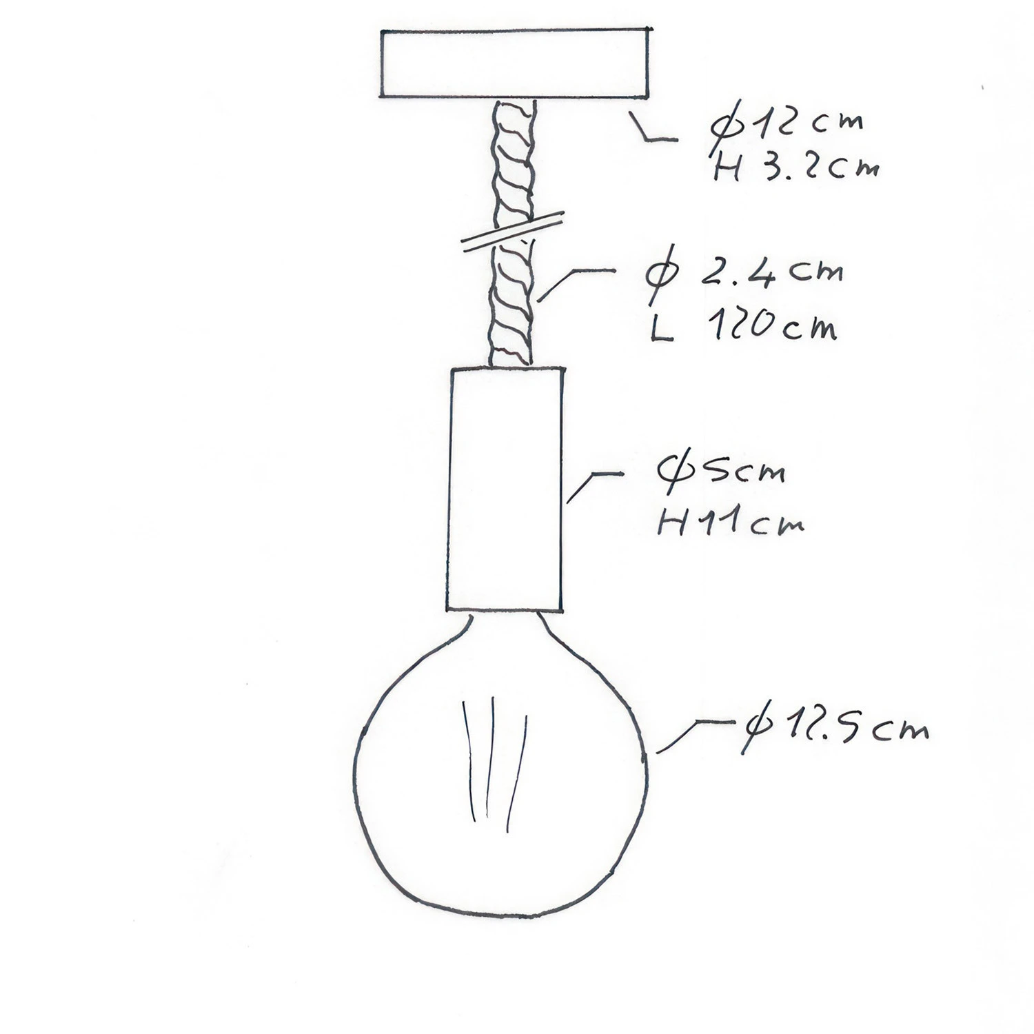 Lampada a sospensione Made in Italy completa di cordone nautico 2XL 24 mm con finiture in legno verniciato