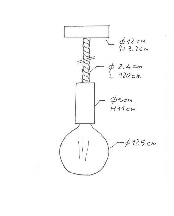 Lampada a sospensione Made in Italy completa di cordone nautico 2XL 24 mm con finiture in legno verniciato