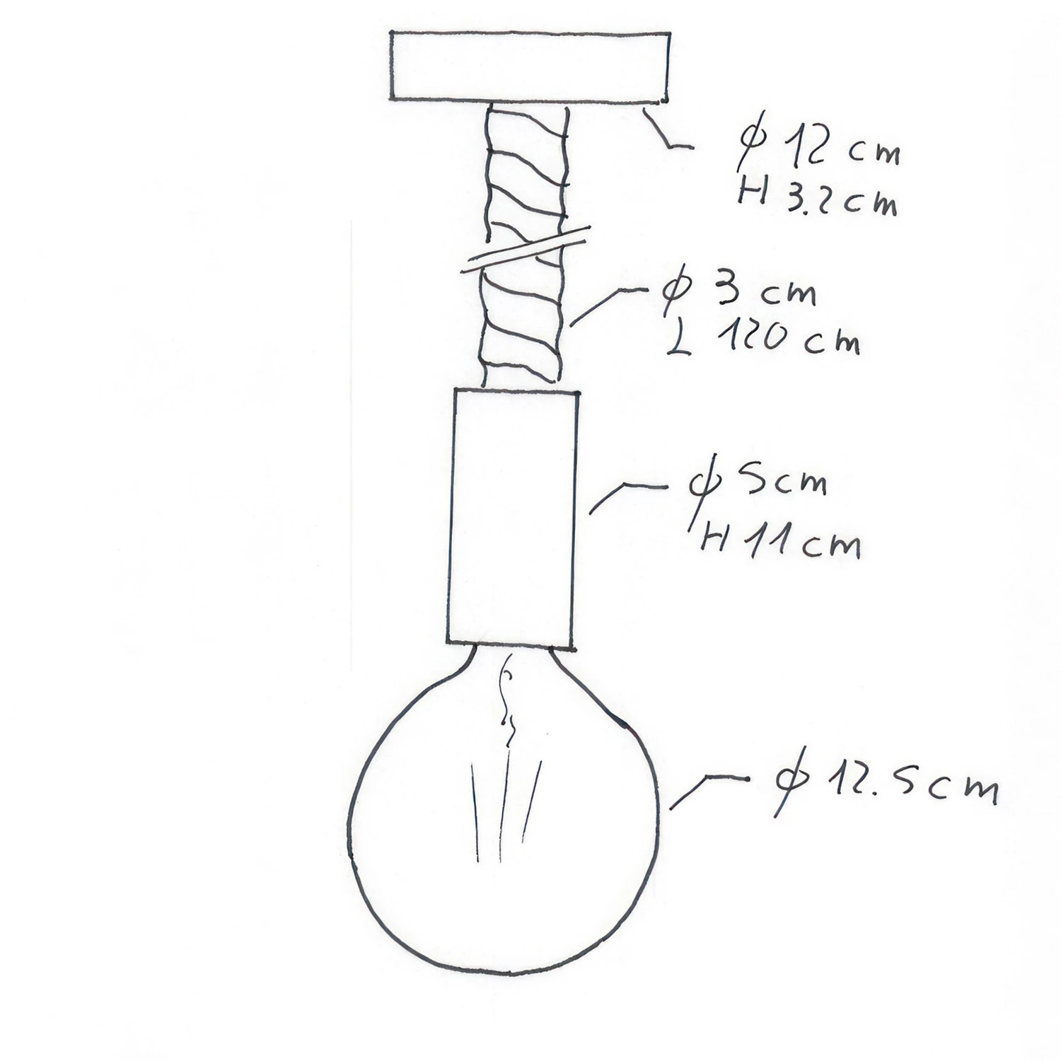 Lampada a sospensione Made in Italy completa di cordone nautico 3XL 30 mm con finiture in legno verniciato