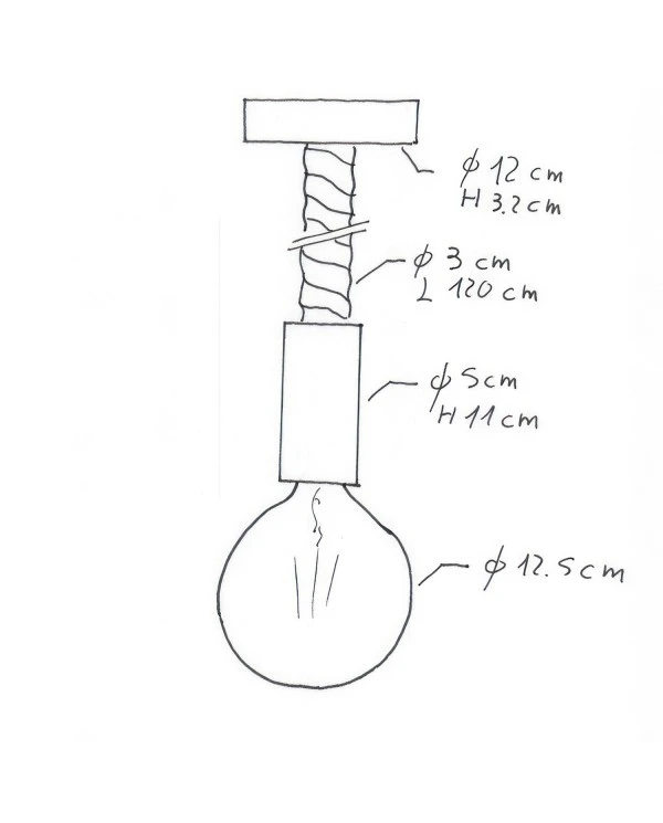 Lampada a sospensione Made in Italy completa di cordone nautico 3XL 30 mm con finiture in legno verniciato