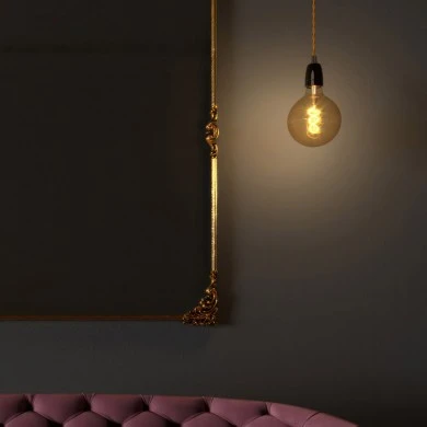 Lampada a sospensione Made in Italy completa di cavo tessile trecciato e finiture in porcellana