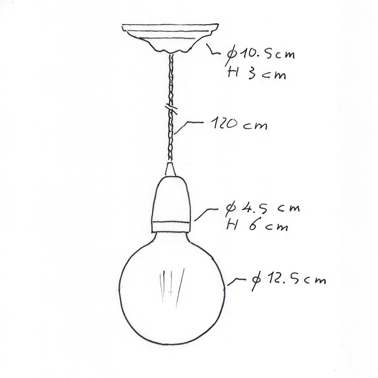 Lampada a sospensione Made in Italy completa di cavo tessile trecciato e finiture in porcellana