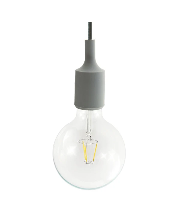 Lampada a sospensione Made in Italy completa di cavo tessile e finiture in silicone