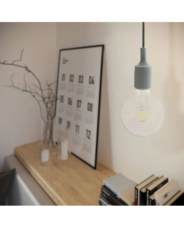 Lampada a sospensione Made in Italy completa di cavo tessile e finiture in silicone
