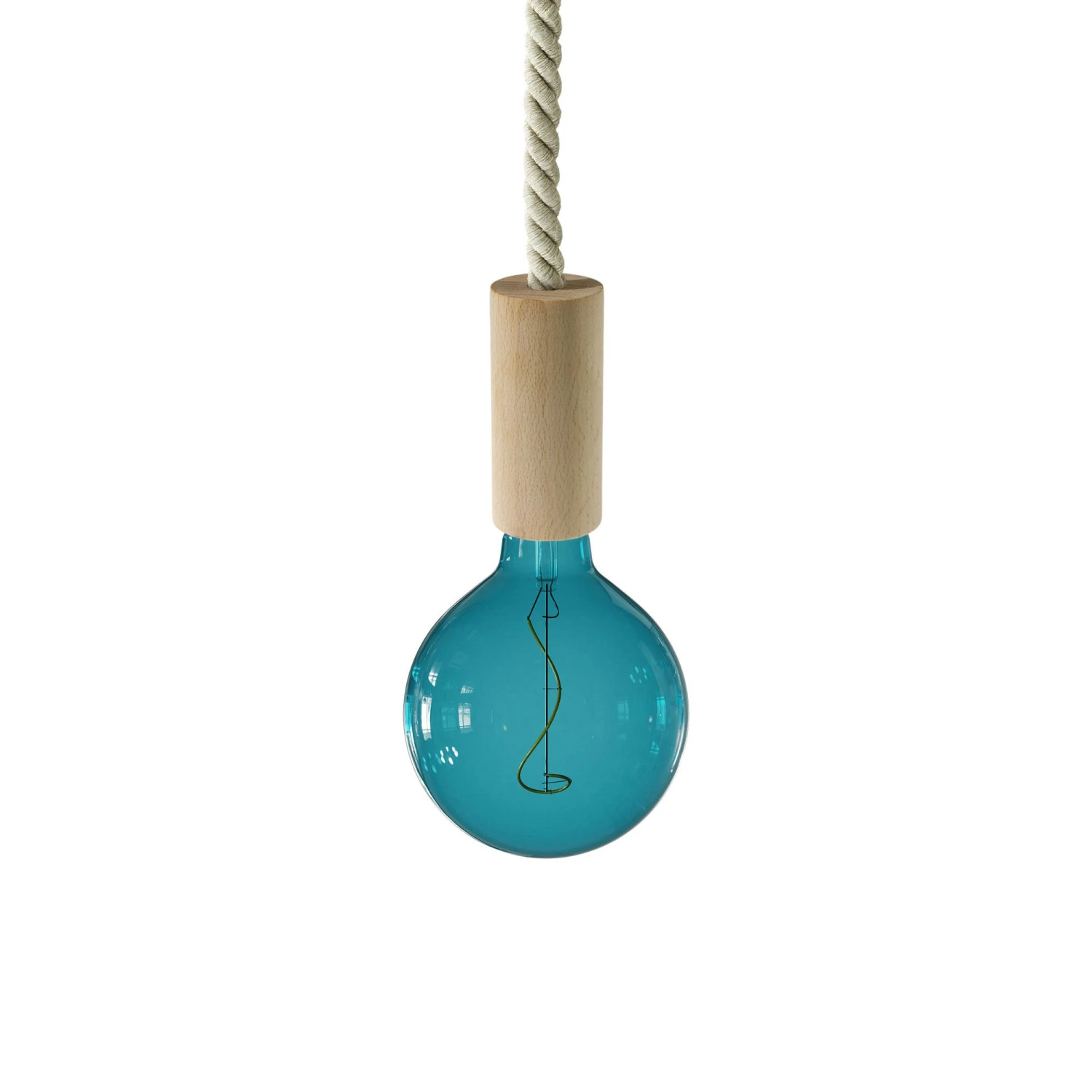 Lampada a sospensione Made in Italy completa di cordone nautico XL e finiture in legno