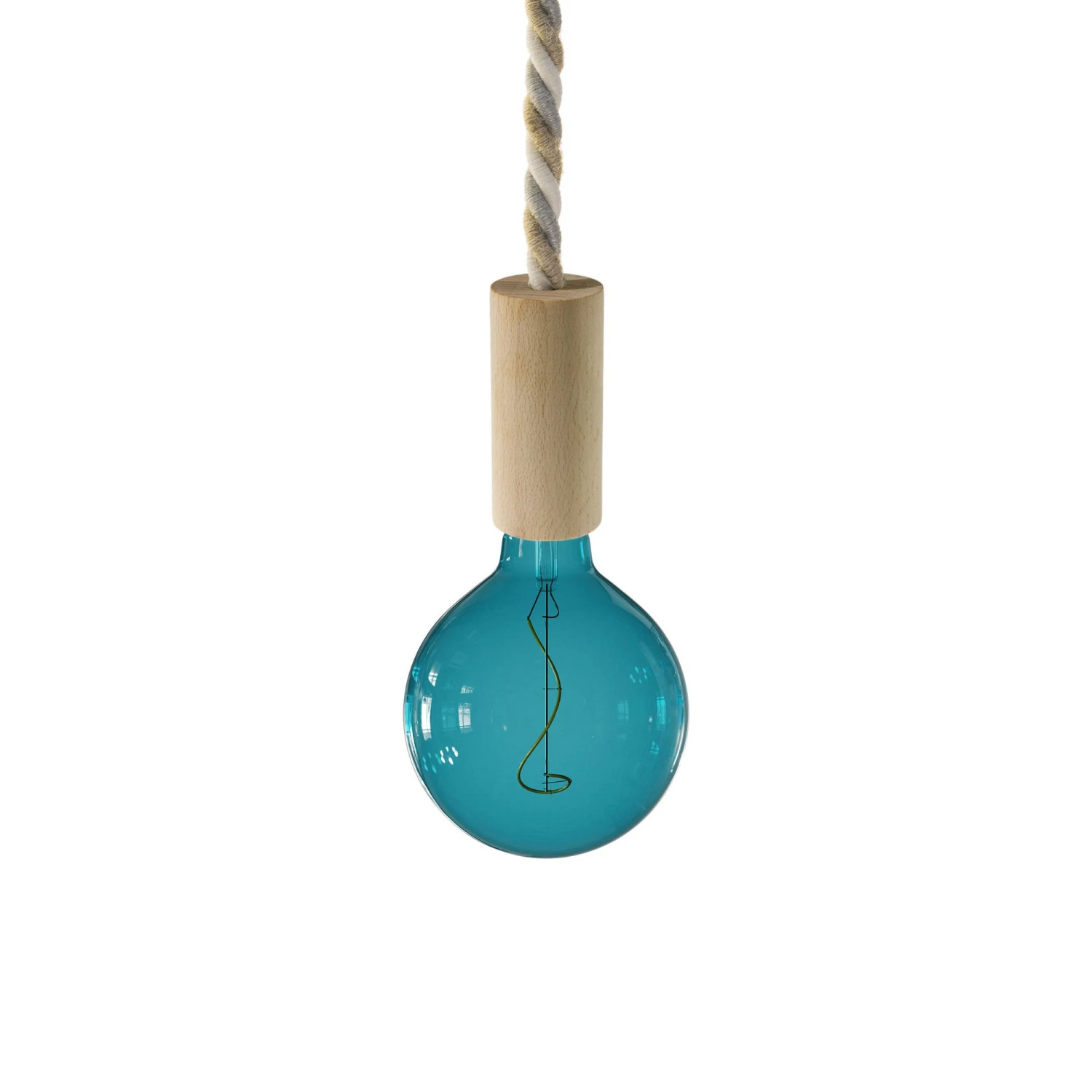 Lampada a sospensione Made in Italy completa di cordone nautico XL e finiture in legno