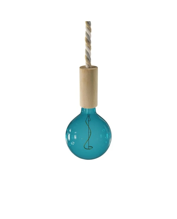 Lampada a sospensione Made in Italy completa di cordone nautico XL e finiture in legno
