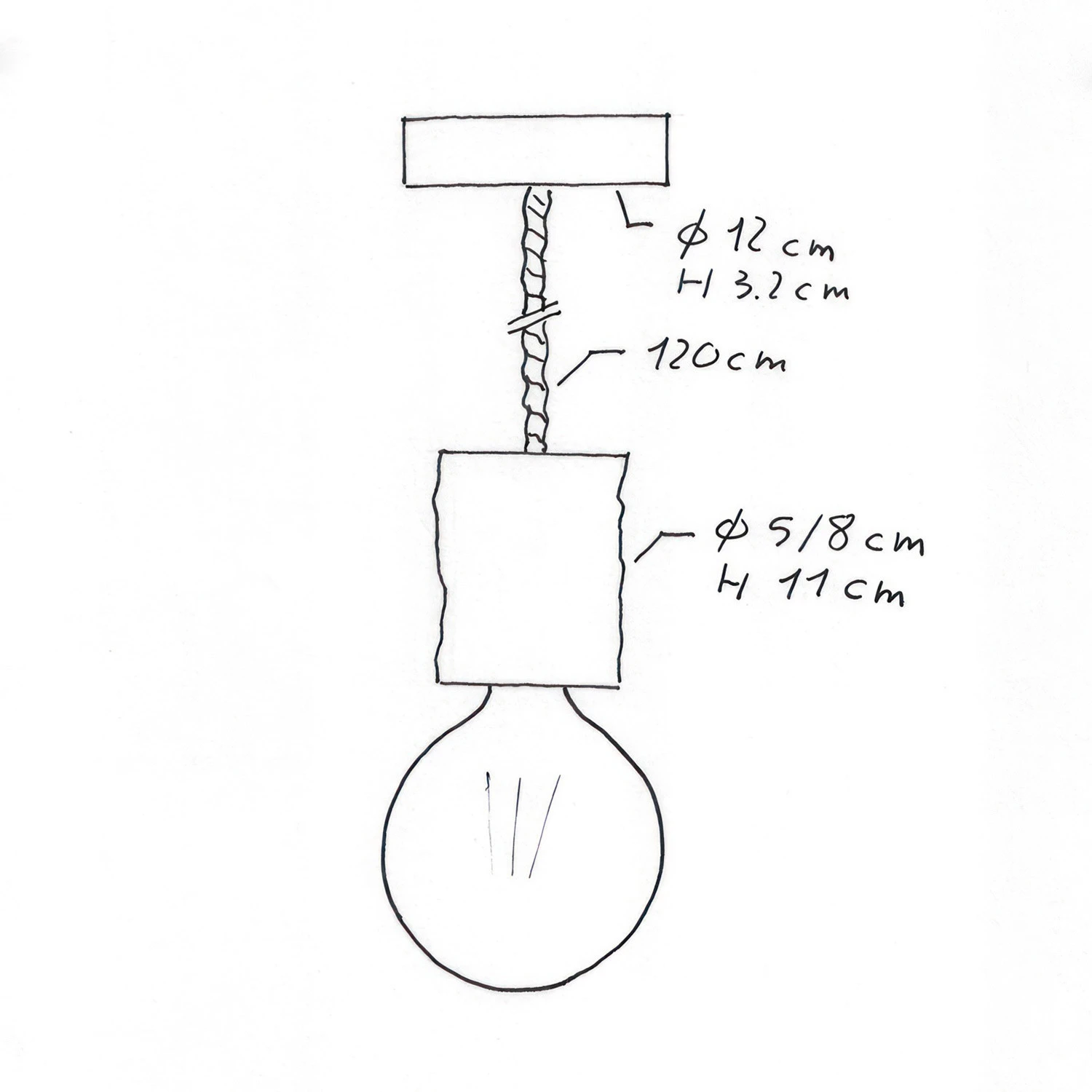 Lampada a sospensione Made in Italy completa di cordone nautico XL e portalampada in corteccia Small