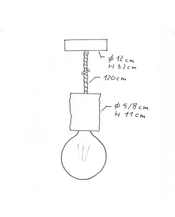 Lampada a sospensione Made in Italy completa di cordone nautico XL e portalampada in corteccia Small