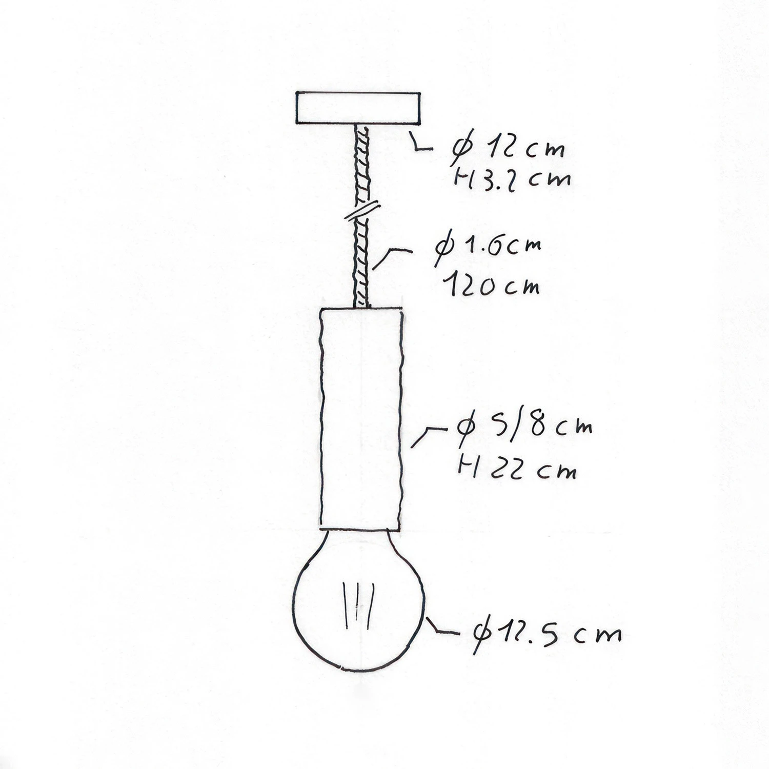 Lampada a sospensione Made in Italy completa di cordone nautico XL e portalampada in corteccia Large