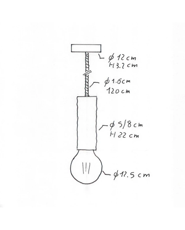 Lampada a sospensione Made in Italy completa di cordone nautico XL e portalampada in corteccia Large