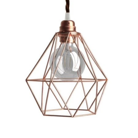 Lampada a sospensione Made in Italy completa di cavo tessile, paralume gabbia Diamond e finiture in metallo - Rame