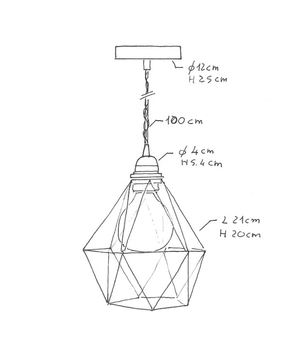 Lampada a sospensione Made in Italy completa di cavo tessile, paralume gabbia Diamond e finiture in metallo