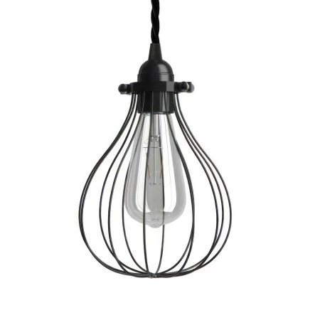 Lampada a sospensione Made in Italy completa di cavo tessile, paralume gabbia Drop e finiture in metallo - Nero
