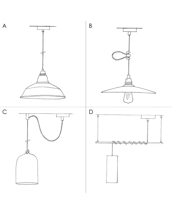 Lampada a sospensione Made in Italy completa di cavo tessile, paralume gabbia Drop e finiture in metallo