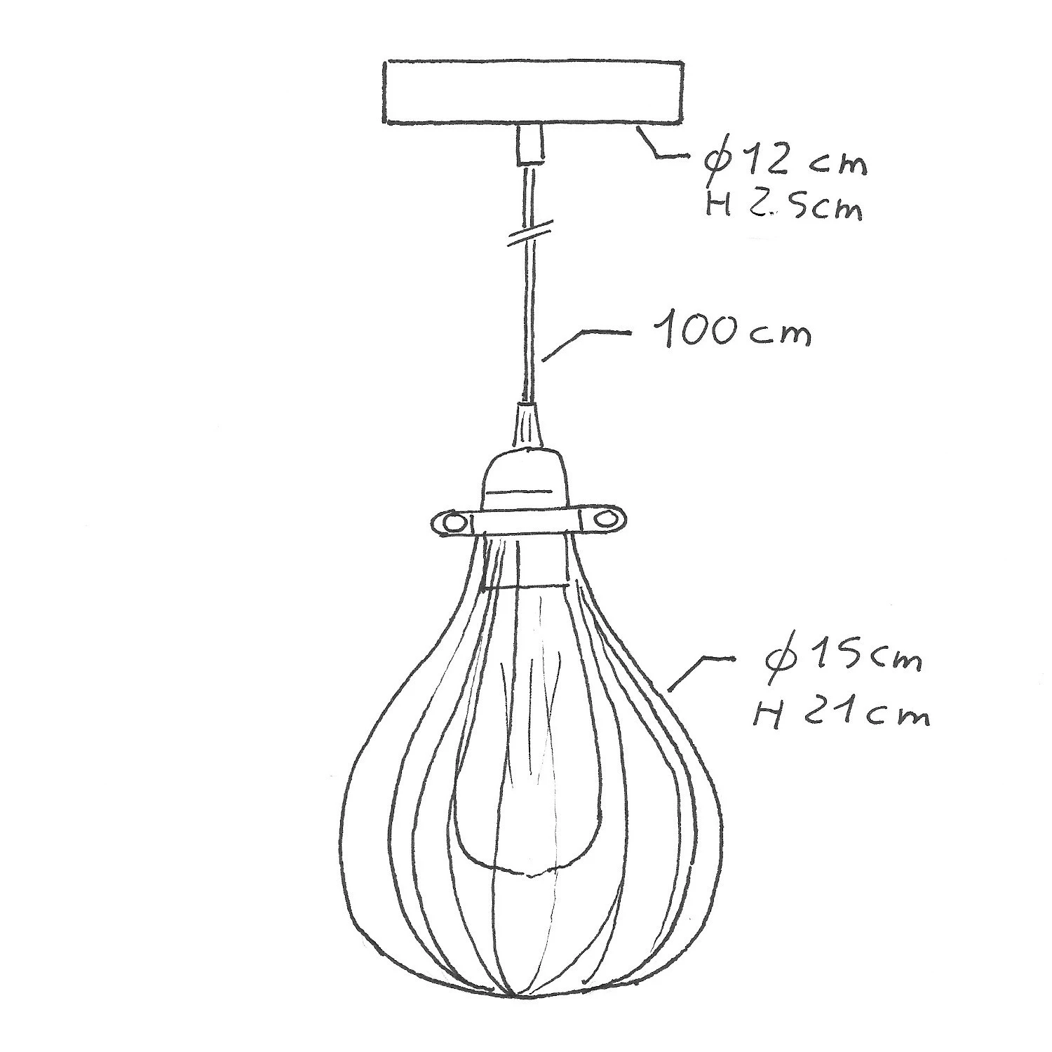 Lampada a sospensione Made in Italy completa di cavo tessile, paralume gabbia Drop e finiture in metallo