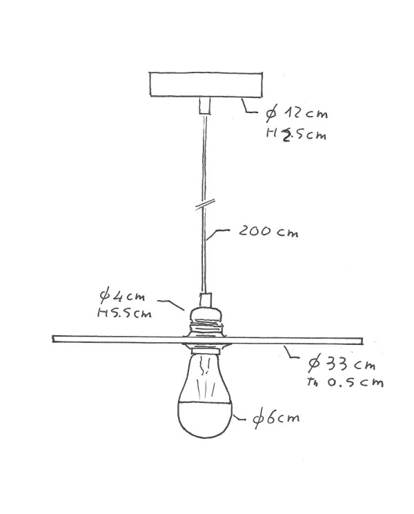 Lampada a sospensione Made in Italy completa di cavo tessile, paralume in legno UFO double-face e finiture in metallo