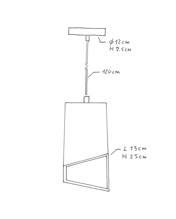 Lampada a sospensione Made in Italy completa di cavo tessile, paralume Prisma in cemento e finiture in metallo