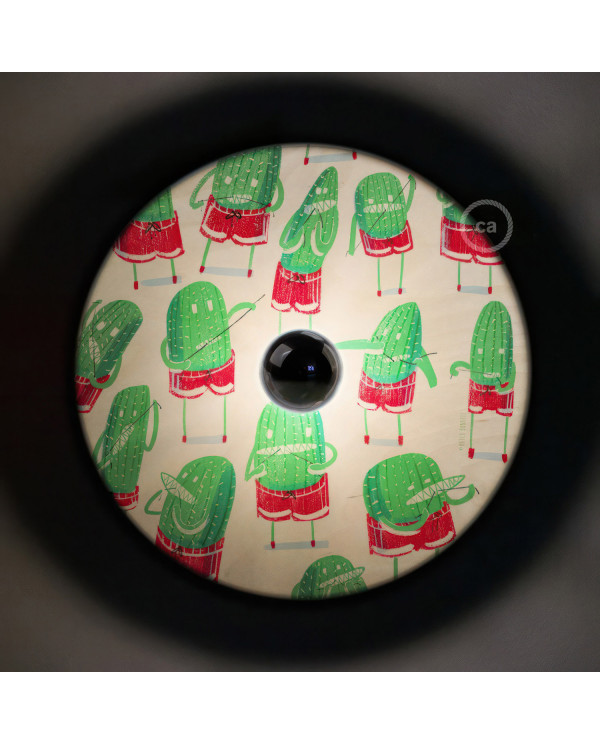 Fermaluce Pop con paralume UFO in legno double-face illustrato da artisti vari
