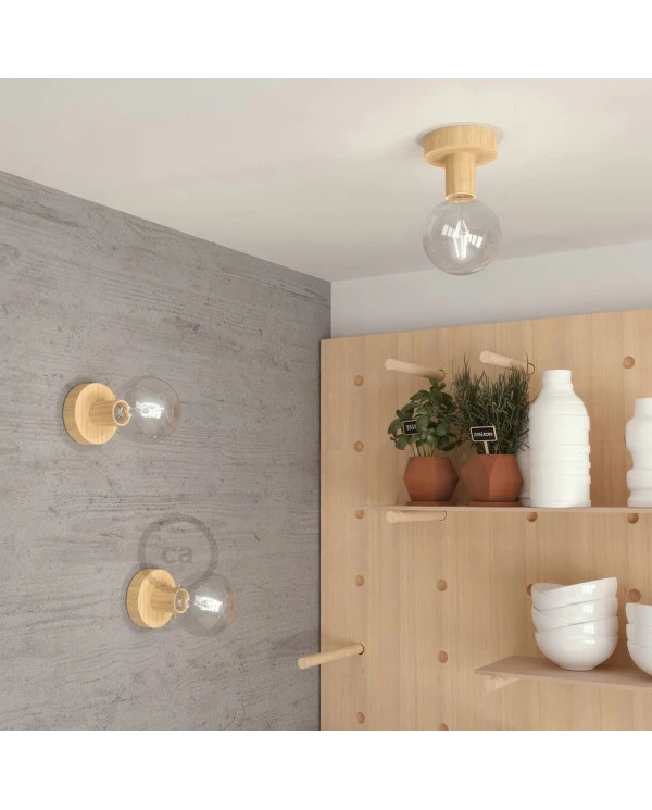 Fermaluce Wood S, punto luce a parete o soffitto in legno