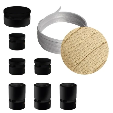 Sistema Filé Linear Kit - con cavo di 5 m per catenaria e 7 componenti in legno verniciato nero per interni - CN06