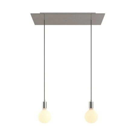 Lampada a sospensione a 2 cadute con XXL Rose-One rettangolare 675 mm completa di cavo tessile e finiture in metallo - Dibond Acciaio satinato