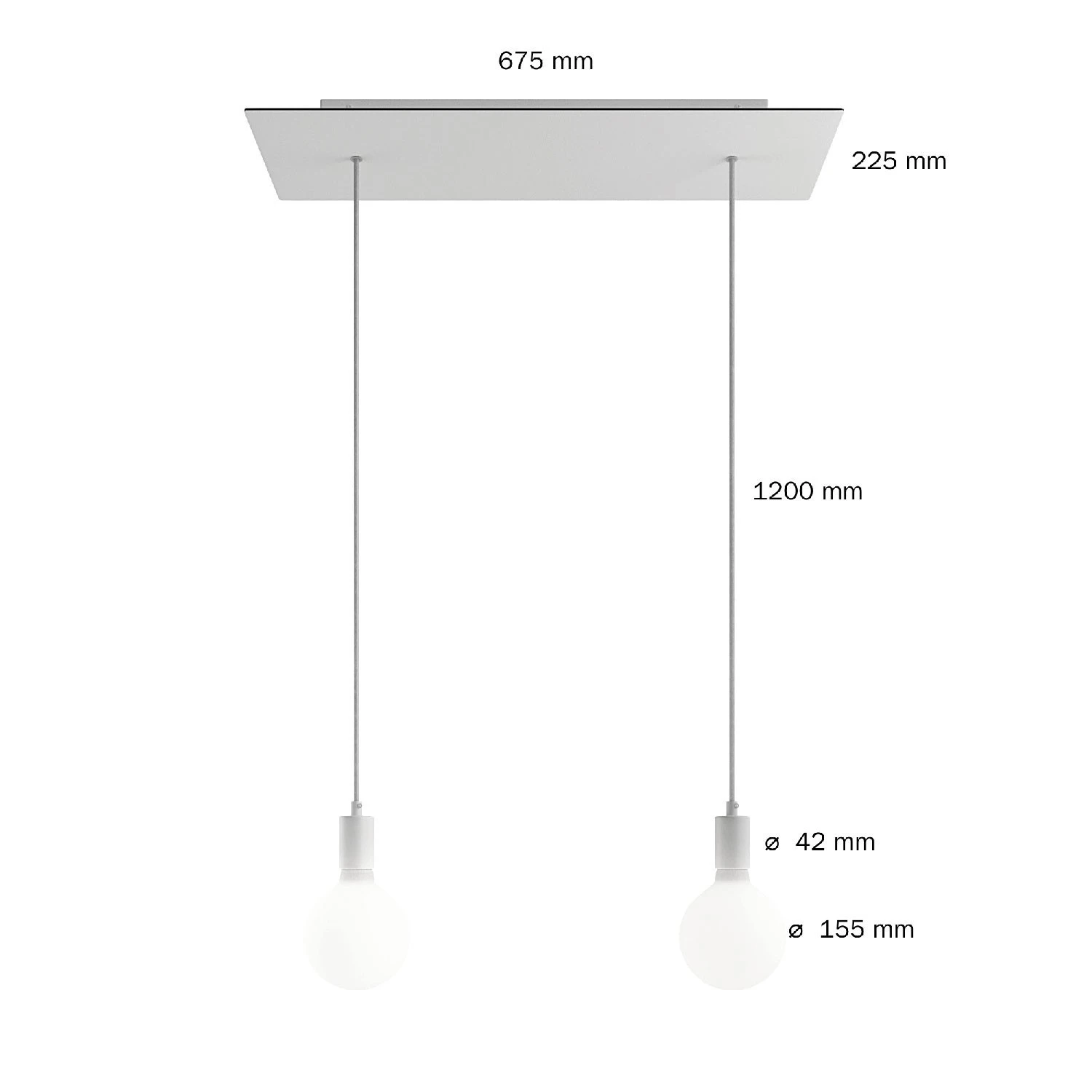 Lampada a sospensione a 2 cadute con XXL Rose-One rettangolare 675 mm completa di cavo tessile e finiture in metallo