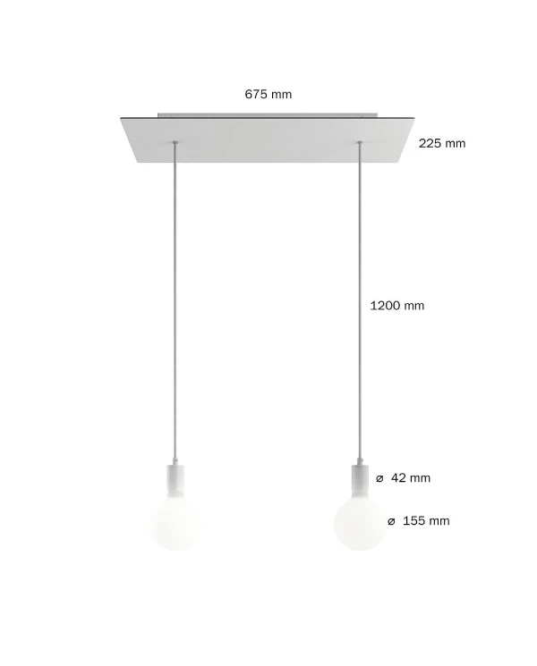 Lampada a sospensione a 2 cadute con XXL Rose-One rettangolare 675 mm completa di cavo tessile e finiture in metallo