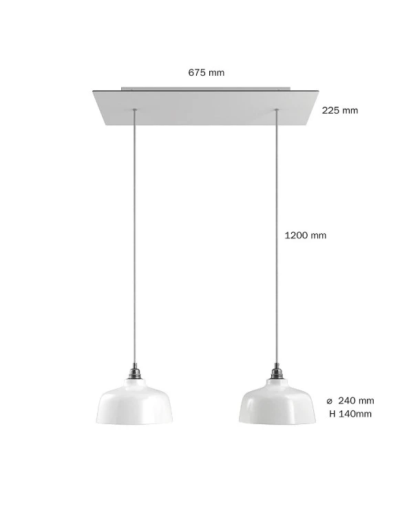 Lampada a sospensione a 2 cadute con XXL Rose-One rettangolare 675 mm completa di cavo tessile e paralume Coppa