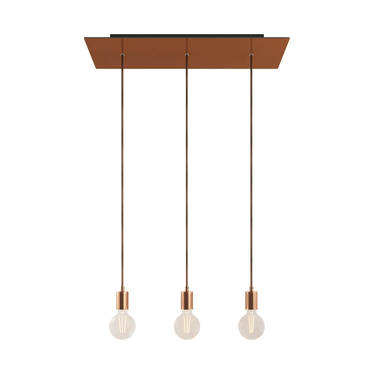 Lampada a sospensione a 3 cadute con XXL Rose-One rettangolare 675 mm  completa di cavo tessile e finiture in metallo