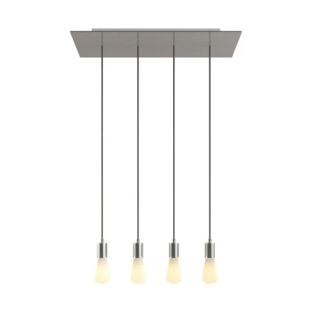 Lampada a sospensione a 4 cadute con XXL Rose-One rettangolare 675 mm completa di cavo tessile e finiture in metallo - Dibond Acciaio satinato