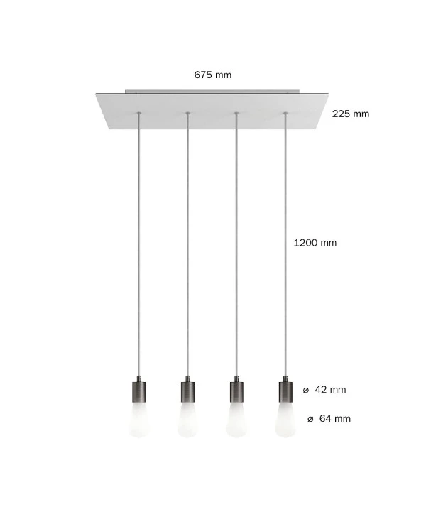 Lampada a sospensione a 4 cadute con XXL Rose-One rettangolare 675 mm completa di cavo tessile e finiture in metallo