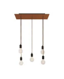 Lampada a sospensione a 5 cadute con XXL Rose-One rettangolare 675 mm  completa di cavo tessile e finiture in metallo