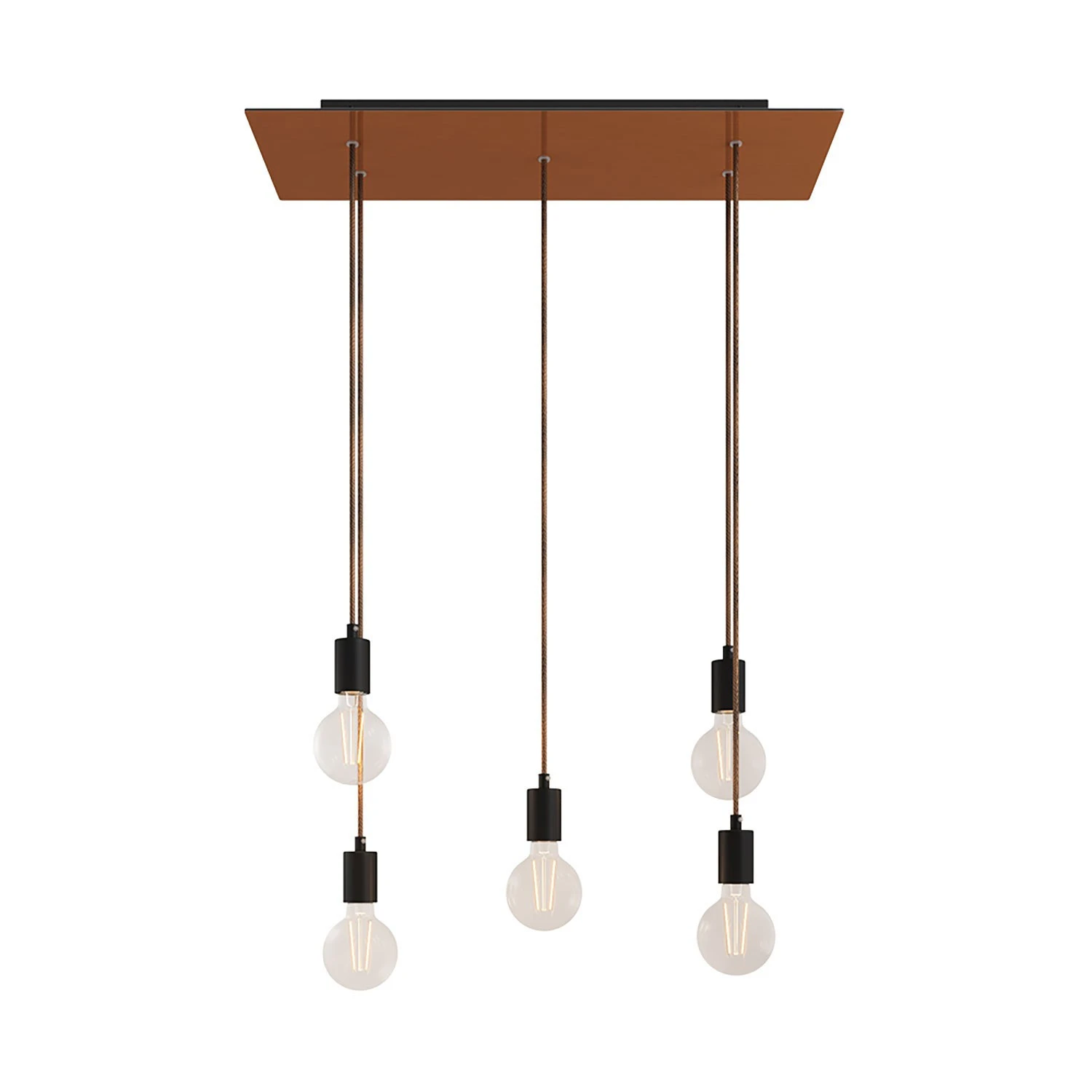 Lampada a sospensione a 5 cadute con XXL Rose-One rettangolare 675 mm  completa di cavo tessile e finiture in metallo