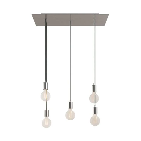 Lampada a sospensione a 5 cadute con XXL Rose-One rettangolare 675 mm  completa di cavo tessile e finiture in metallo - Dibond Acciaio satinato