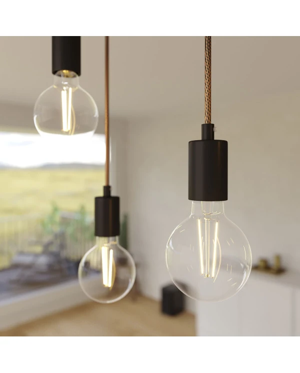 Lampada a sospensione a 5 cadute con XXL Rose-One rettangolare 675 mm  completa di cavo tessile e finiture in metallo