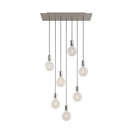 Lampada a sospensione a 7 cadute con XXL Rose-One rettangolare 675 mm completa di cavo tessile e finiture in metallo - Dibond Acciaio satinato