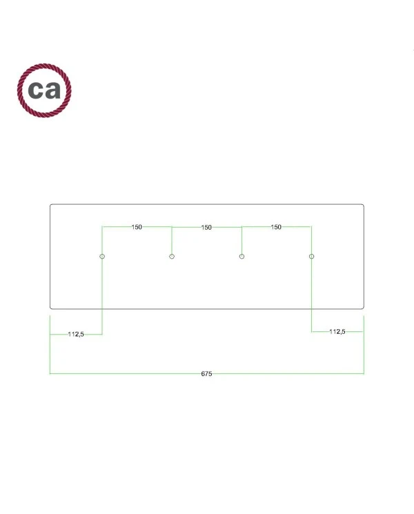 Rosone XXL Rose-One rettangolare a 4 fori in linea e 6 fori laterali, dimensioni 675 x 225 mm