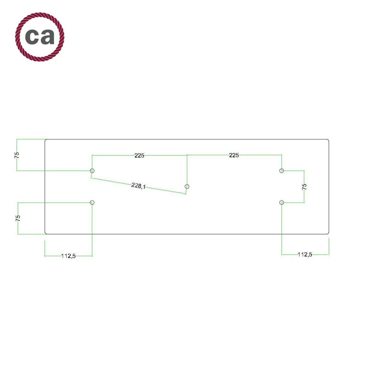 Rosone XXL Rose-One rettangolare a 5 fori e 6 fori laterali, dimensioni 675 x 225 mm