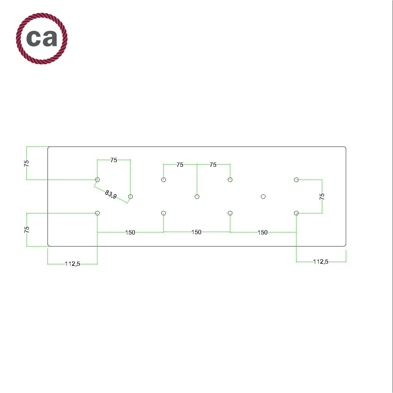 Rosone XXL Rose-One rettangolare a 11 fori e 6 fori laterali, dimensioni 675 x 225 mm