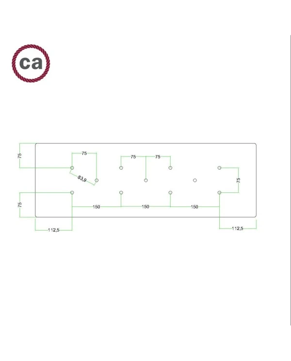 Rosone XXL Rose-One rettangolare a 11 fori e 6 fori laterali, dimensioni 675 x 225 mm