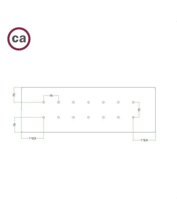 Rosone XXL Rose-One rettangolare a 14 fori e 6 fori laterali, dimensioni 675 x 225 mm