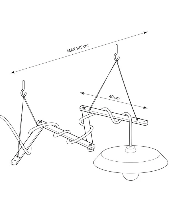 Zigh-Zagh, supporto a soffitto regolabile in legno per lampade a sospensione