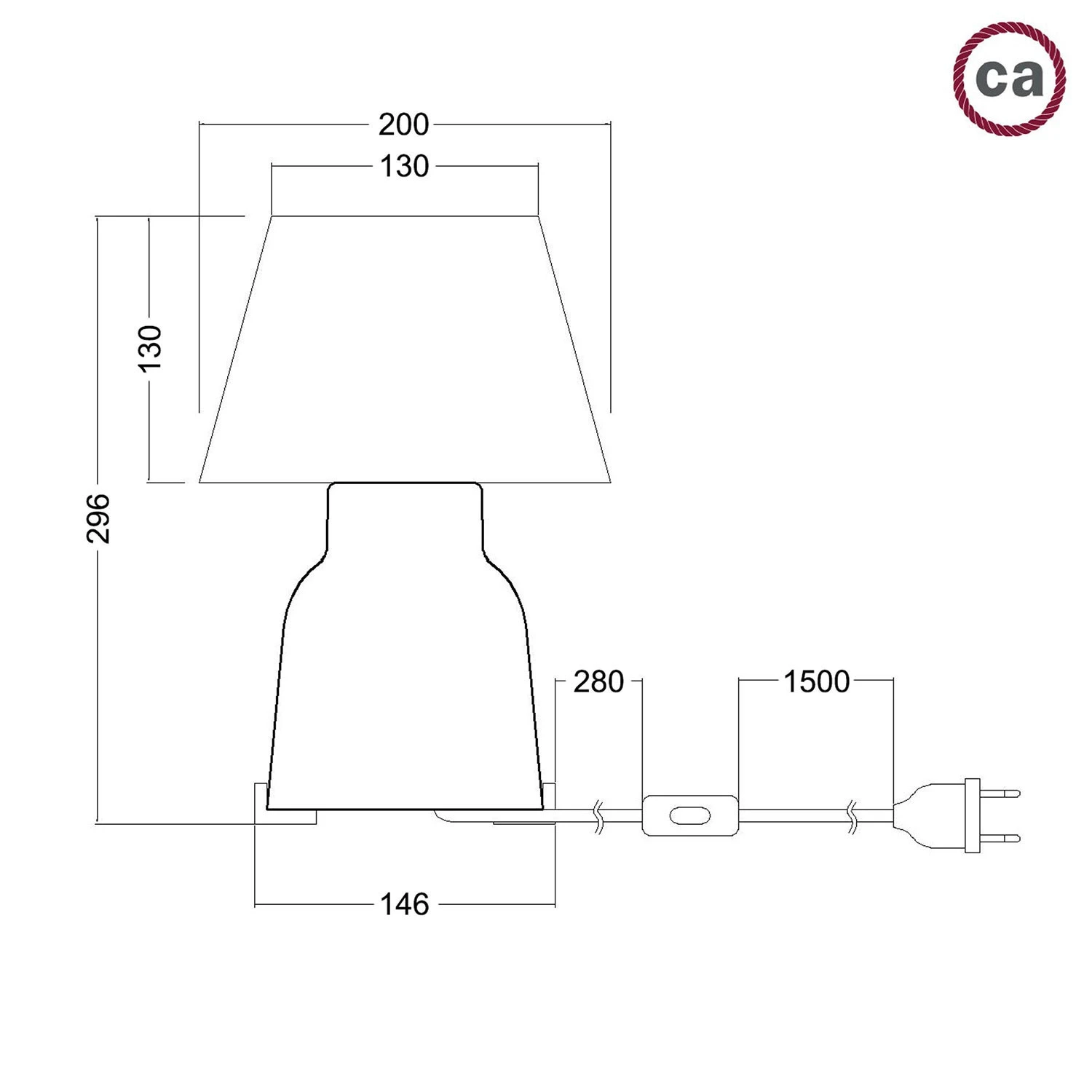 Lampada da tavolo in ceramica Vaso con paralume Impero, completa di cavo tessile, interruttore e spina a 2 poli