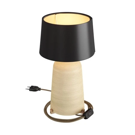 Lampada da tavolo in ceramica Bottiglia con paralume Athena, completa di cavo tessile, interruttore e spina a 2 poli - Tortora striato - Nero