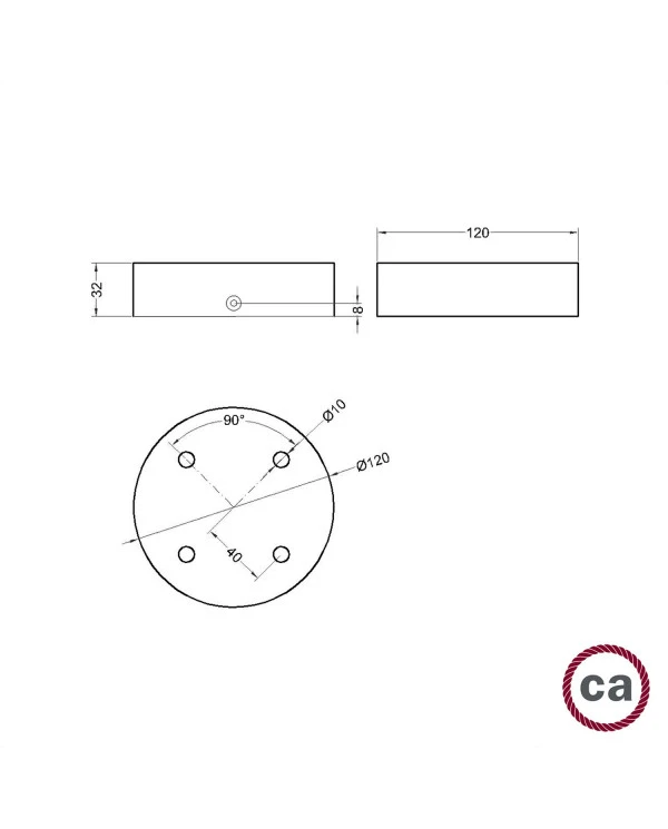 Kit rosone cilindrico in legno a 4 fori