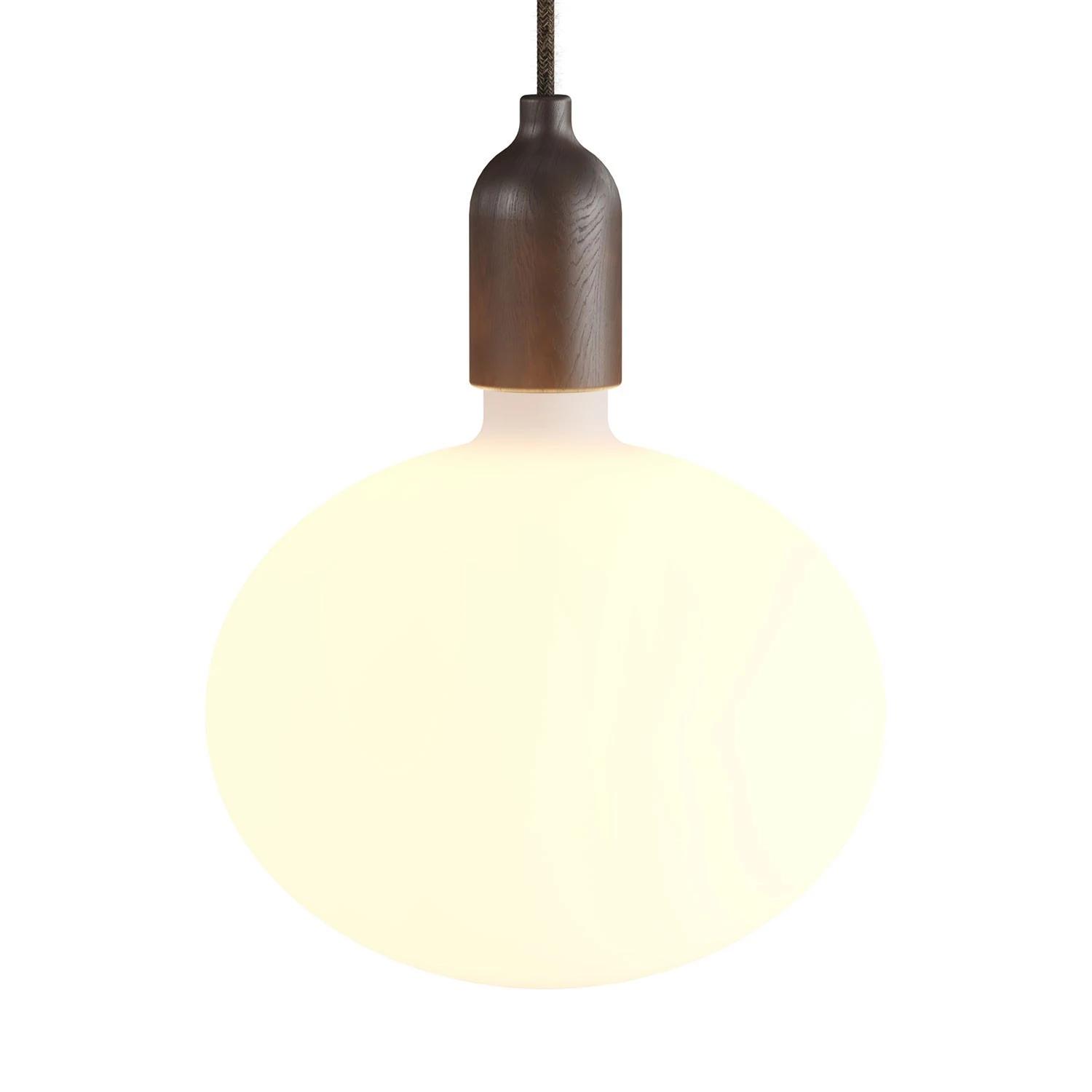 Lampada a sospensione Made in Italy completa di cavo tessile e finiture in legno