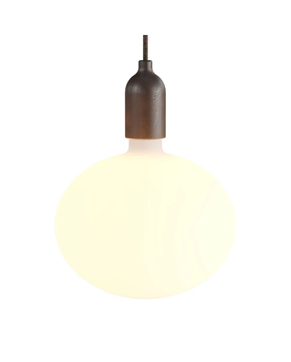 Lampada a sospensione Made in Italy completa di cavo tessile e finiture in legno