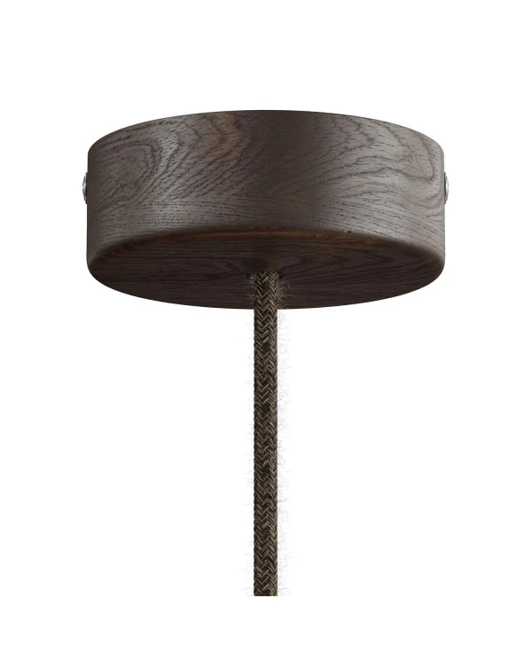 Lampada a sospensione Made in Italy completa di cavo tessile e finiture in legno